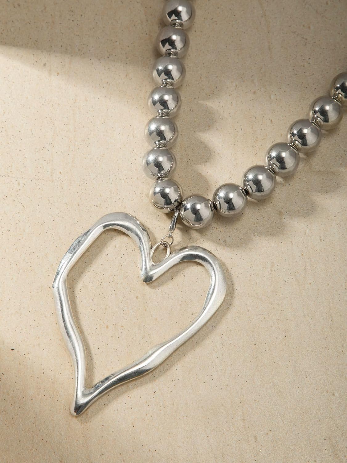 exaggerated Heart necklace for Women Chunky Heart Large Multiple Hollow Love Beaded Chain Necklace Jewelry - Image 5