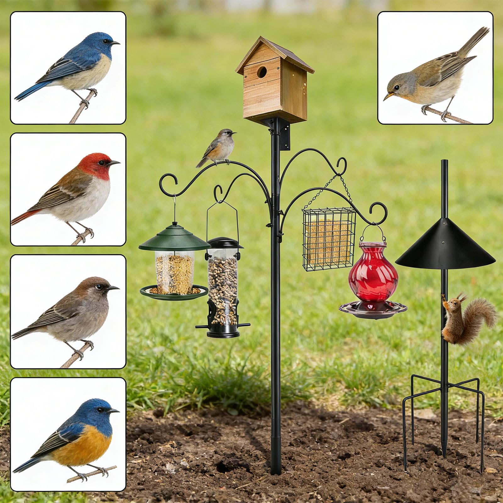 Elegante comedero de hábitat para pájaros al aire libre con accesorios reforzados y fácil montaje sin necesidad de herramientas, comedero con gancho