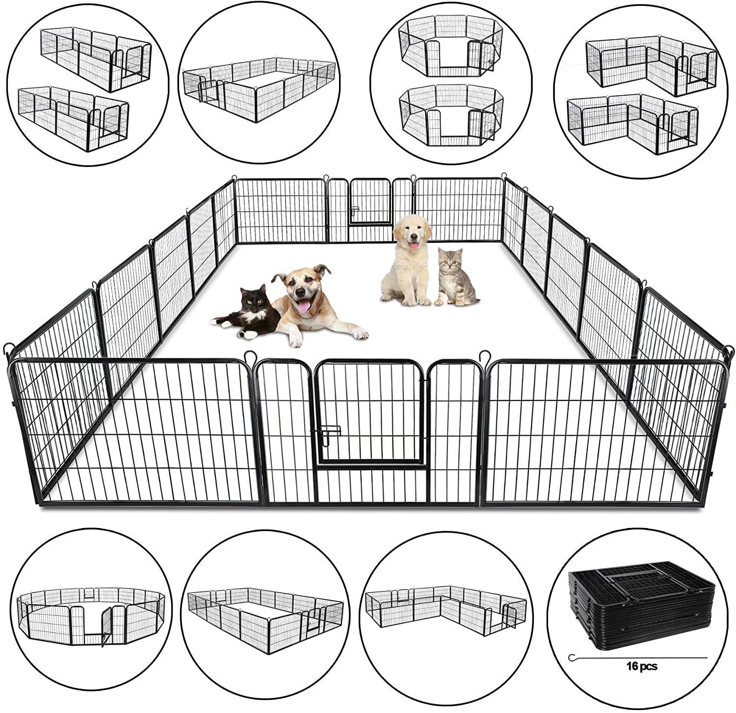Faltbarer Laufstall für Haustiere, 78,7 x 61 cm, für den Innen- und Außenbereich, tragbar, Drahtzaun, mit 16 Paneelen für Hunde, Katzen, Kleintiere