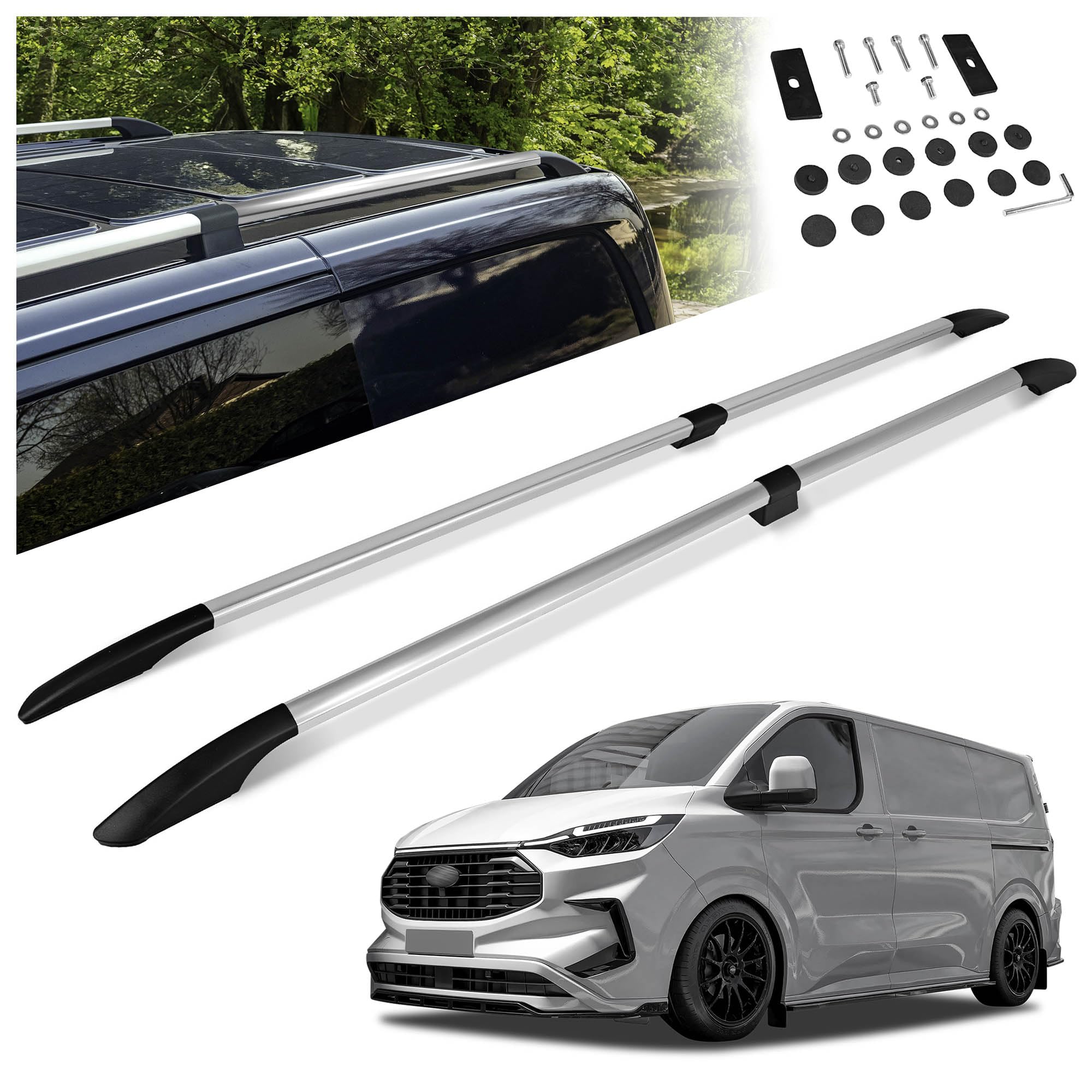 CHROMEMASTER | Dachrelinge Dachträger Kompatibel mit Ford Transit Custom L1 KURZ 2023+; Geeignet zur Montage von Dachträgern, Dachboxen und Fahrradträgern | Einfache und Schnelle Montage | Aluminium