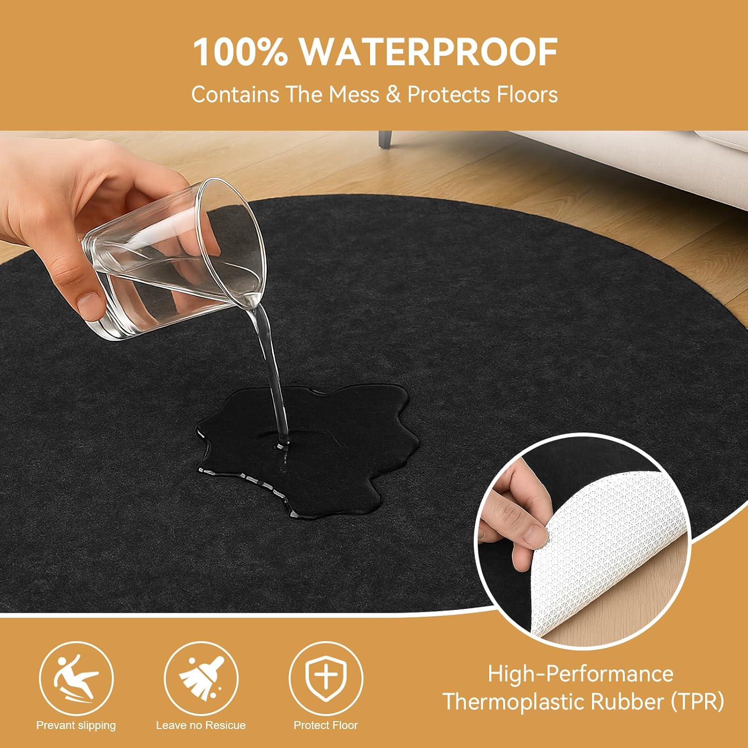 Deep Dream Dual Surface 5' Round Rug Pad, Waterproof 1/4" Thick Felt + Rubber Backing, Non Slip Round Carpet Gripper for Area Rugs, Protective Cushioned Pads for All Floors