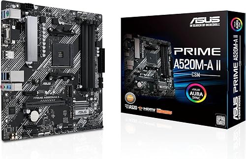 ASUS Prime A520M-A II/CSM AMD AM4 (3ª generación Ryzen) placa base comercial microATX (memoria ECC, soporte M.2, 1 Gb Ethernet, DP/HDMI 2.1/D-Sub,