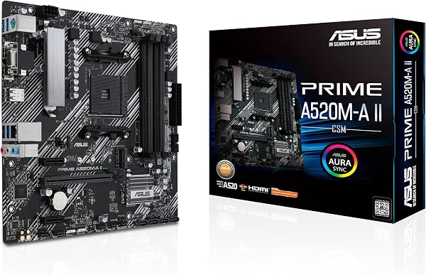 ASUS Prime A520M-A II/CSM AMD AM4 (3e génération Ryzen) Carte mère Commerciale microATX (mémoire ECC, Prise en Charge M.2, Ethernet 1 Go, DP/HDMI 2.1/D-Sub, 4K @ 60 Hz, USB 3.2 Gen1Type-A, ARGBheader