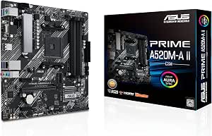ASUS Motherboard A520 AMD Prime A520M-A II/, AM4 Ryzen, microATX, Memoria ECC, Soporte M.2, Ethernet de 1 GB, DP/HDMI 2.1/D-Sub, 4K@60HZ, USB3.2 Gen1Type-A, ARGBheader con AURAsync