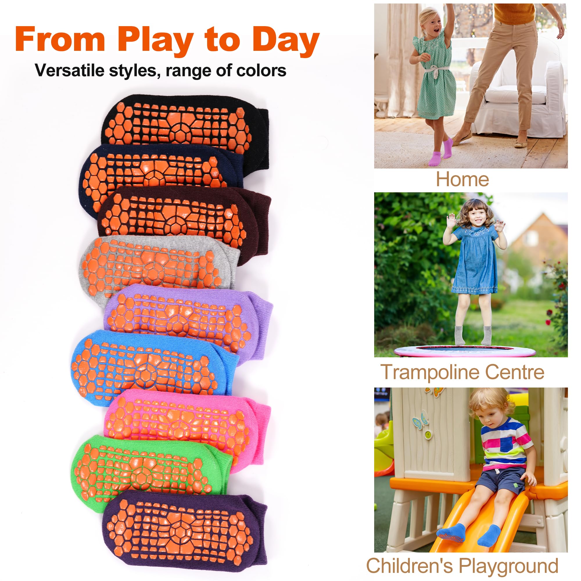 GRPSKCOS Calcetines antideslizantes para niños, 6 pares de calcetines antideslizantes para cama elástica con agarre pegajoso, calcetines transpirables para niños y niñas de 2 a 13 años