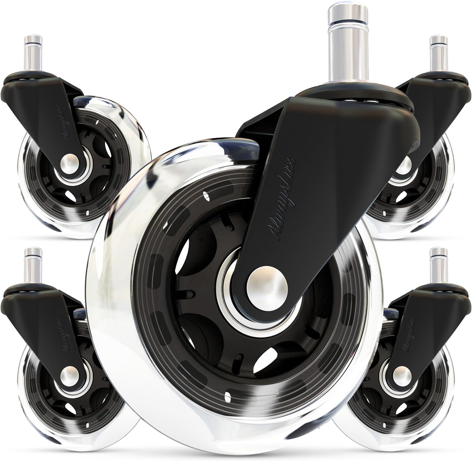 AlwaysLux, The Original Office Chair Caster Wheels, Safe For All Floors Including Hardwood - Perfect Replacement For Desk Floor Mat (Set of 5) Universal Fit