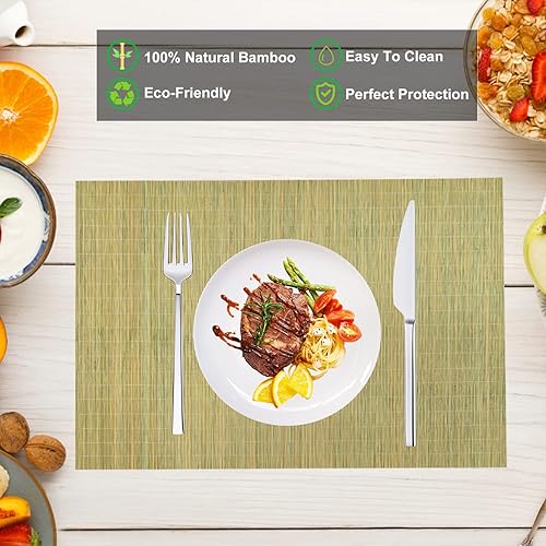 Miniatura 3 de ANDSTAR Juego de 8 manteles individuales de bambú natural resistentes al calor, resistentes a las manchas, antideslizantes, lavables, manteles