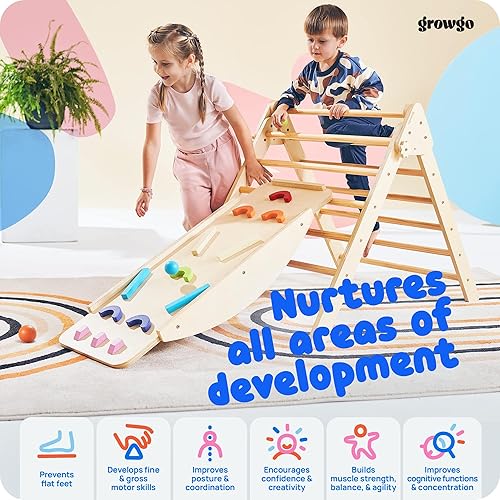 Miniatura 4 de GROWGO Pikler Triángulo escalador con rampa  Juguetes de escalada para niños pequeños Montessori juego de juguetes de escalada Montessori Pickle
