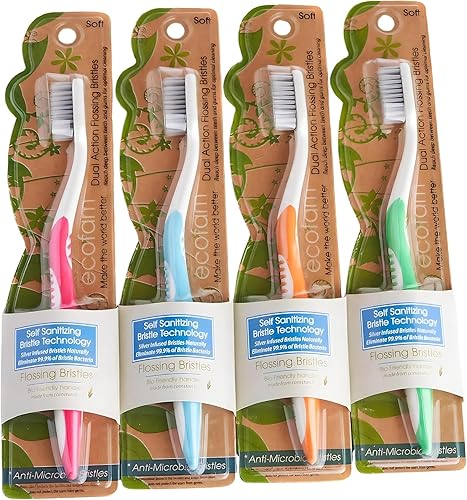 Arbustos de dientes compostables, cerdas de hilo dental de doble acción, cepillo de dientes de cerdas suaves con infusión de plata, cepillos de