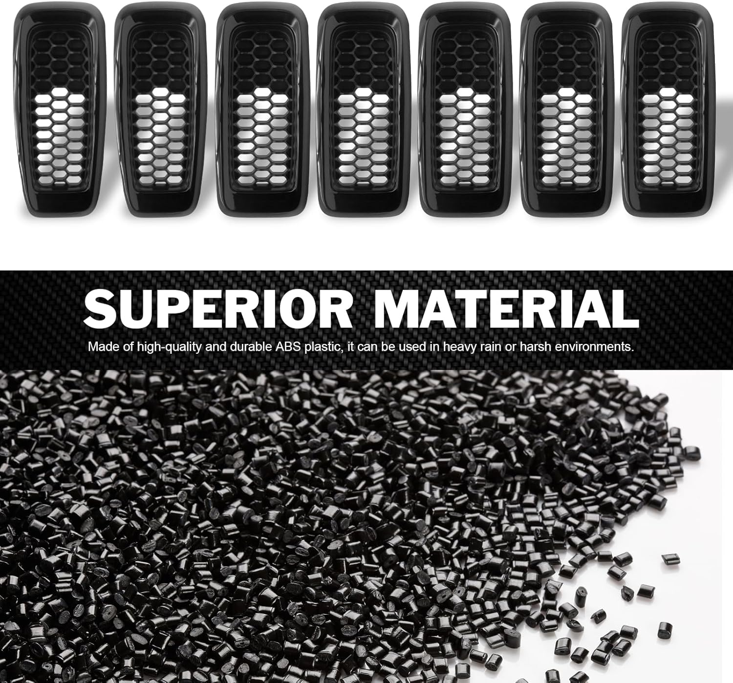 JINCHEN 7pcs Grill Mesh Inserts Fit for Jeep Cherokee 2014-2018, Honeycomb Mesh Front Grill Inserts Grille Cover Frame Trims (Bright Black)