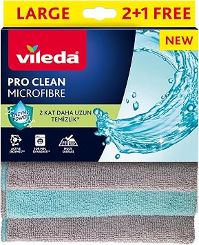 Vileda Pro Clean Active Enzyme Microfiber Cleaning Cloth, 3’ Pack