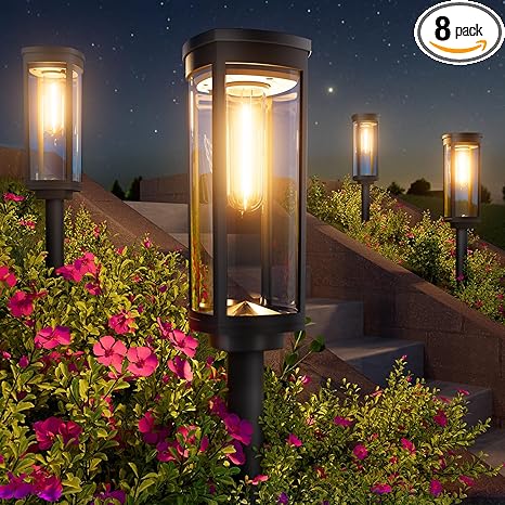 Bright Solar Pathway Lights Outdoor, 8 Pack Solar Powered Garden Lights Waterproof IP65, Auto On/Off Outdoor Light for Lawn Patio Walkway Driveway Decor Landscape Lighting