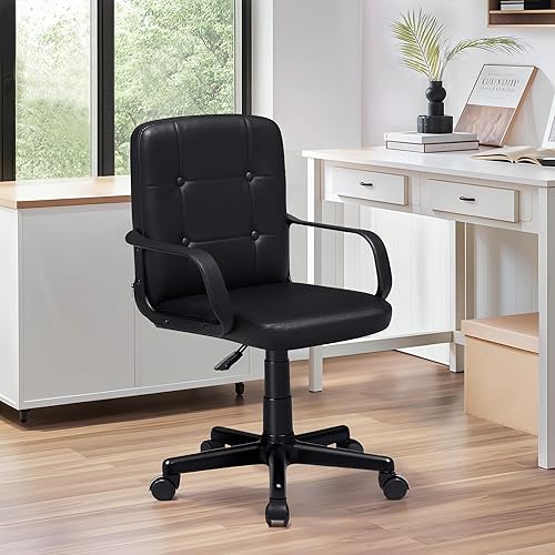 Miniatura 7 de VECELO Silla de escritorio para oficina en casa con reposabrazos, respaldo medio, altura ajustable, giro de 360 grados, capacidad de 330 libras,