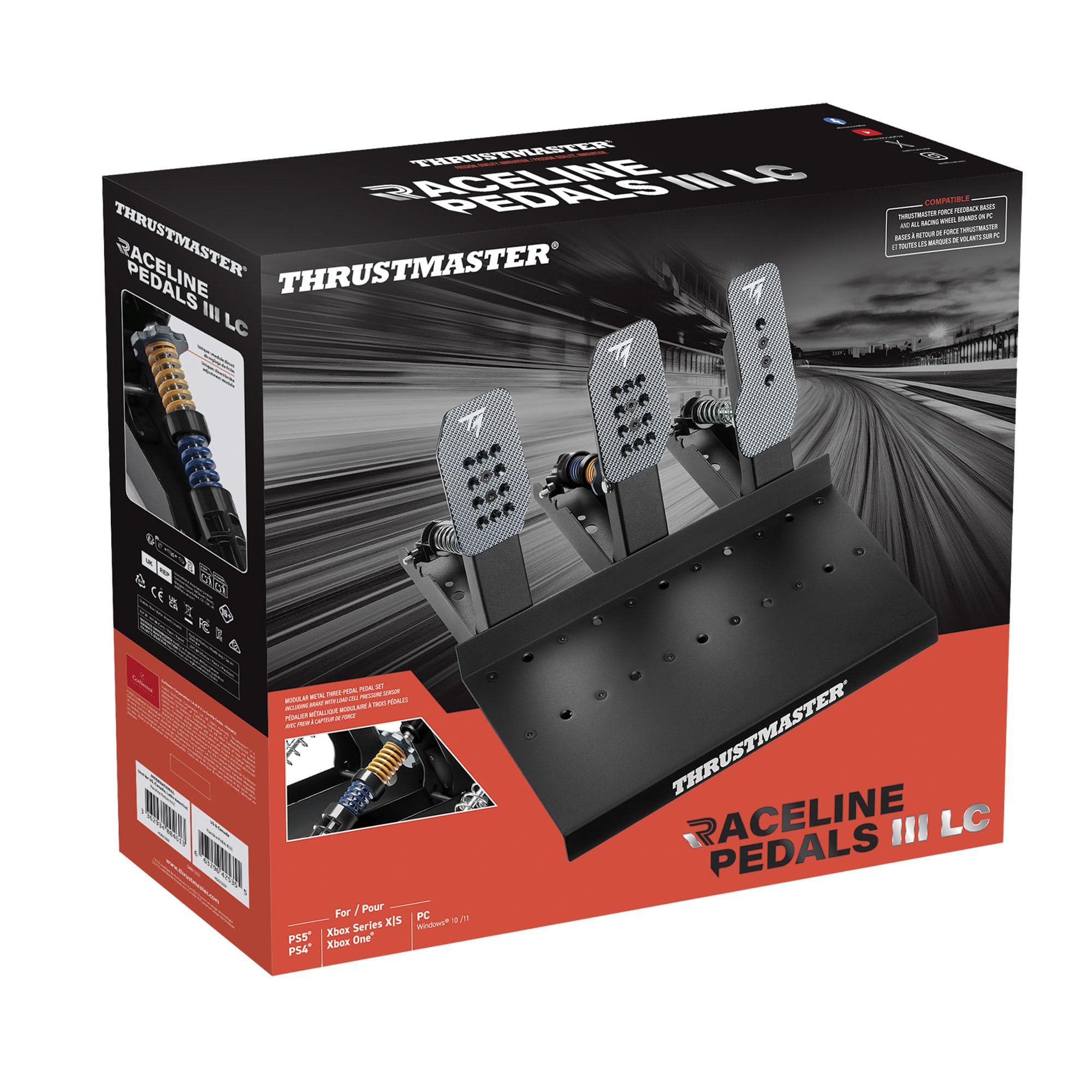 Thrustmaster Raceline Pedals III LC Load Cell-Pedal - PS5, XBOX & PC | Hochpräziser 100-kg-Bremssensor für Prof-Simracing, 24-Bit-Auflösung, H.E.A.R.T-Gas- und Kupplungspedale, 100 % Metall