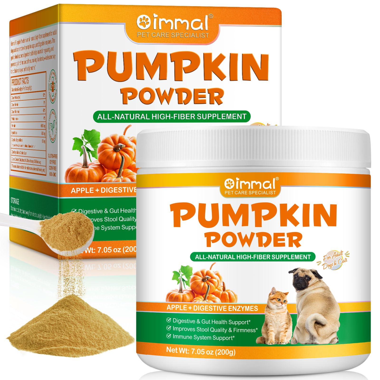 Zucca in polvere per cani – 200 g 100% polvere di zucca pura come complemento al cibo per cani, supporta la digestione e la salute dell'intestino, migliora la qualità delle feci, supporta il sistema