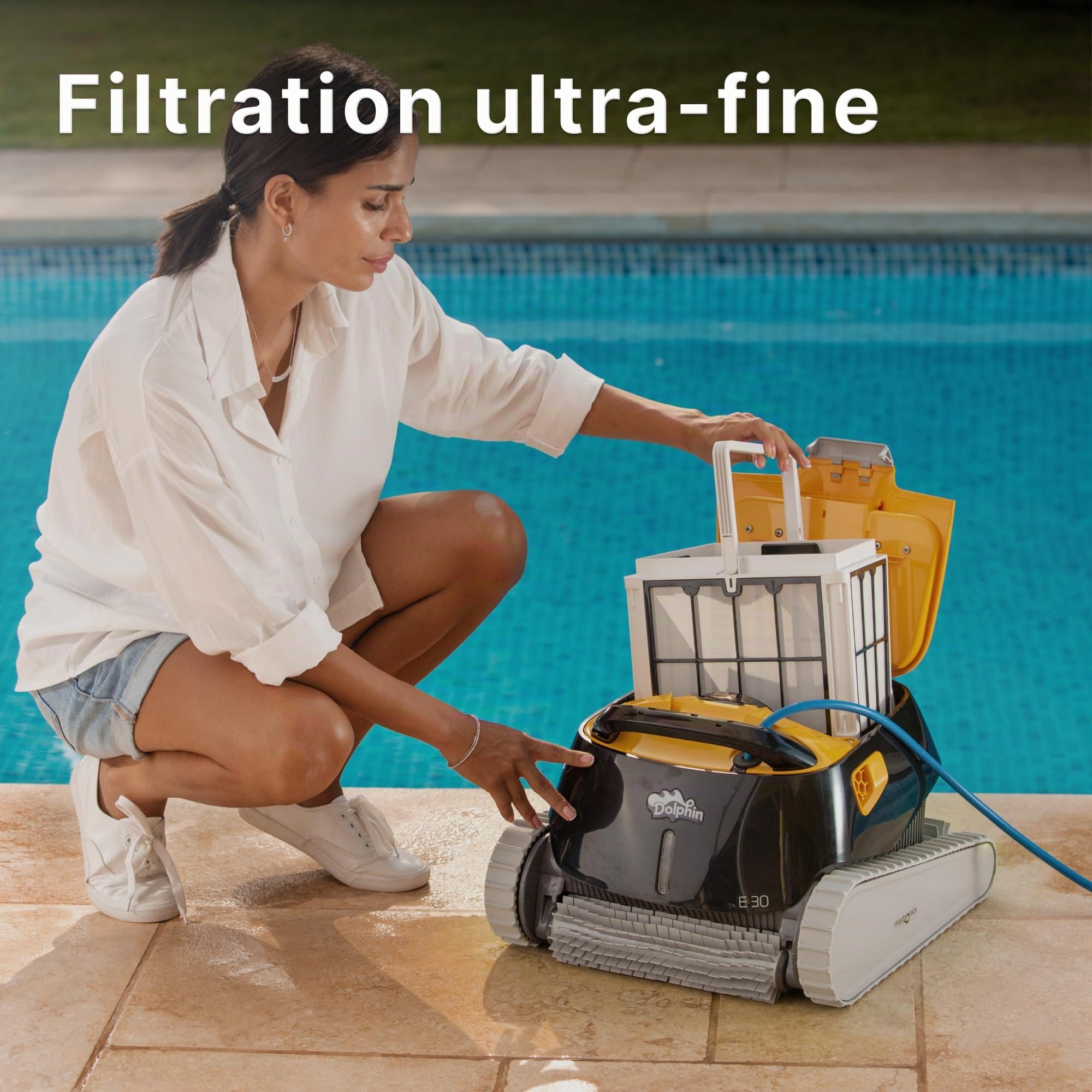 Dolphin E30 Robot Nettoyeur électrique avec Fil pour Piscine Hors-Sol Jusqu’à 12 m - Nettoyage Fond et parois - Filtration Ultra Fine