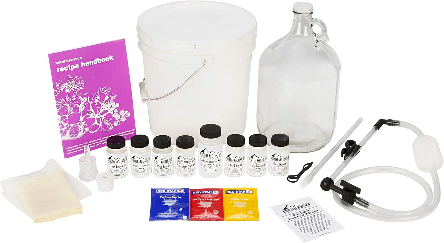 North Mountain Supply Premium Fruit Wine Making Equipment & Ingredient Kit - Ultimate 1 Gallon Complete Kit - 38 Pieces - Makes 30 Gallons of Wine - Use Your Own Fruit