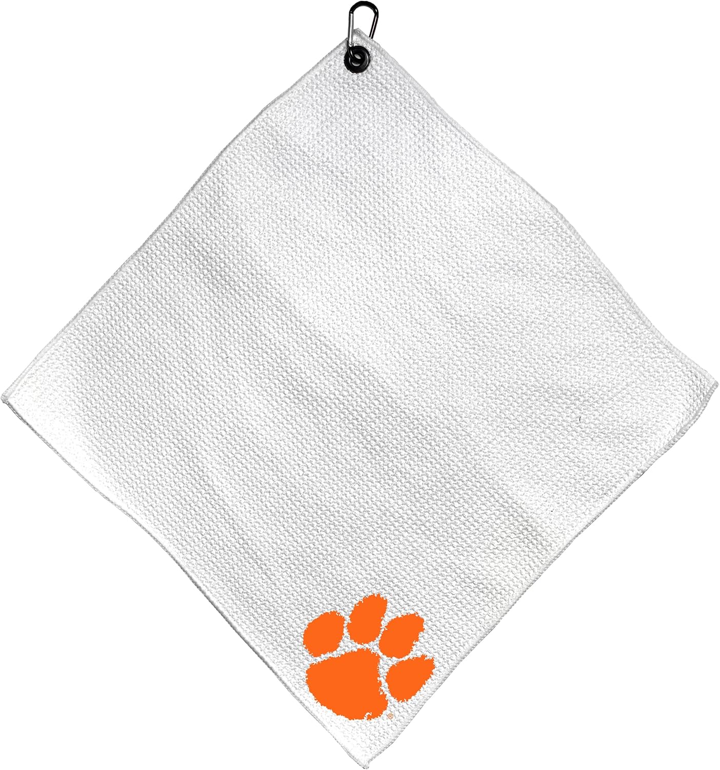 Team Golf NCAA Clemson Microfiber Towel - 15" X 15" (White) with Carabiner Clip, Premium Microfiber with Deep Waffle Pockets - Superior Water Absorption and Quick Dry Golf Cleaning Towel, Small
