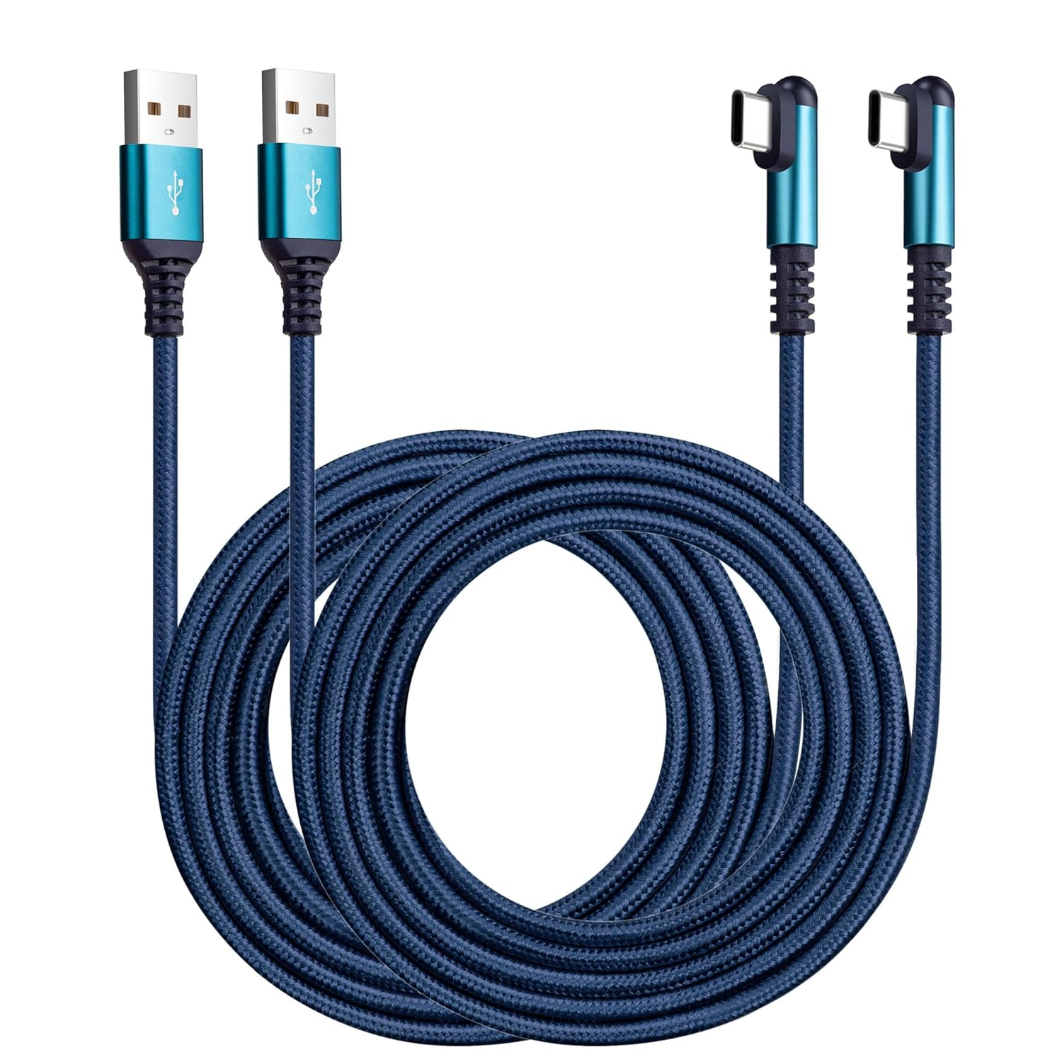 USB Type C Charger Cable 3A, [2-Pack 5ft+10ft] Right Angle 90 Degree Fast Charging Braided Cord Compatible with Galaxy S10 S9 and Other Type C Device (5FT+10FT, Blue)