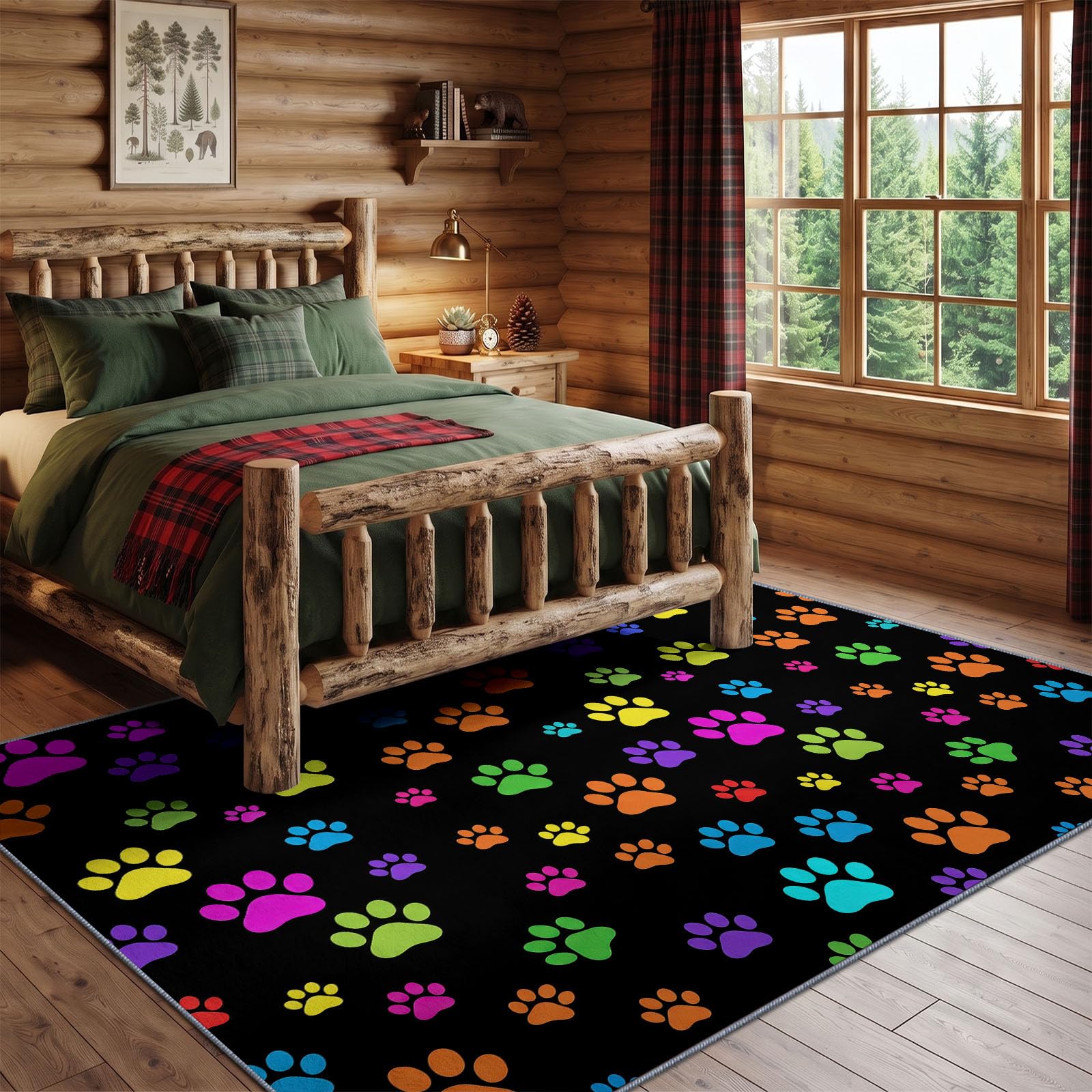 Noir Tapis Salon 80 x 150 cm, Ludique Lavable en Machine Tapis | Chambre Antidérapant, Minimaliste Empreinte De Patte Animale Tapise Bureau Salle a Manger, Doux Poil Ras Rug, Cuisine