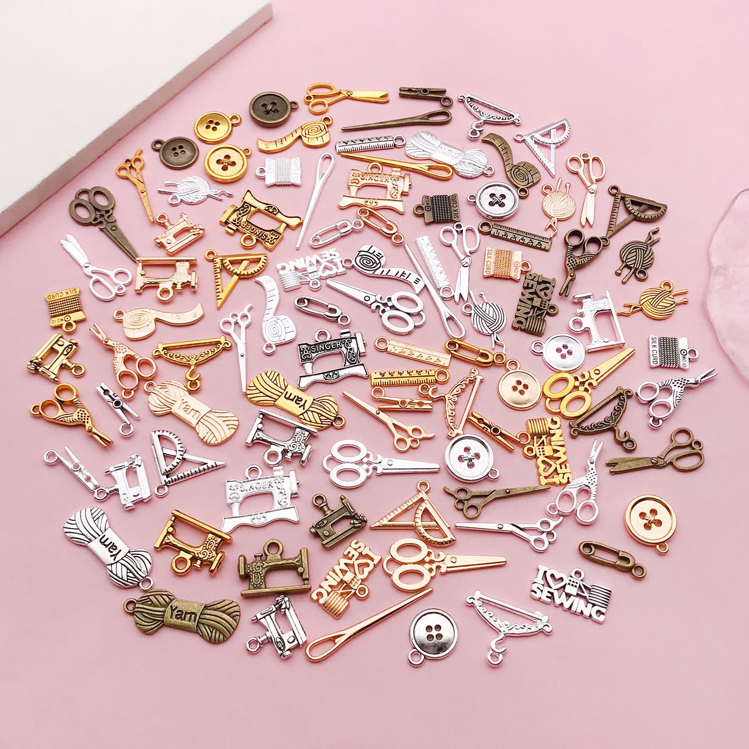 Topflier Mixed Style sewing Machine Series Charms for DIY Jewelry Bracelet Necklace Earring Keychain Craft Accessory Mother's Gift 100 PCS - Image 3