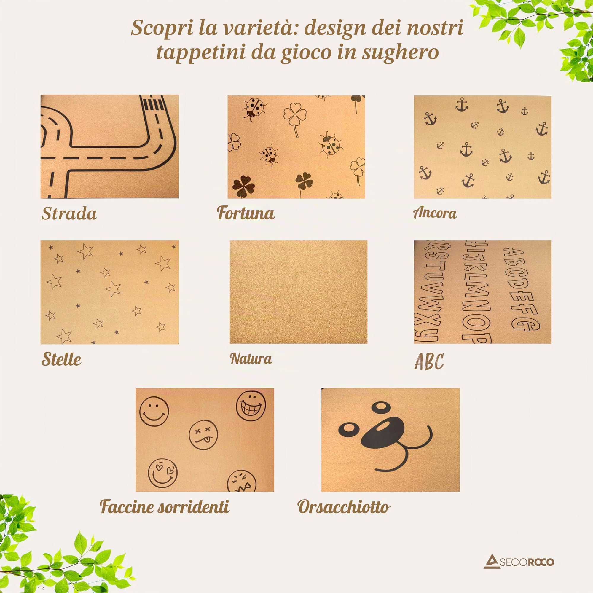 Tappetino da gioco per neonati e bambini piccoli, in sughero e gomma, Stars 140x110cm, antiallergico e antiscivolo, tappetino strisciante in materiali naturali, inclusa una borsa per il trasporto