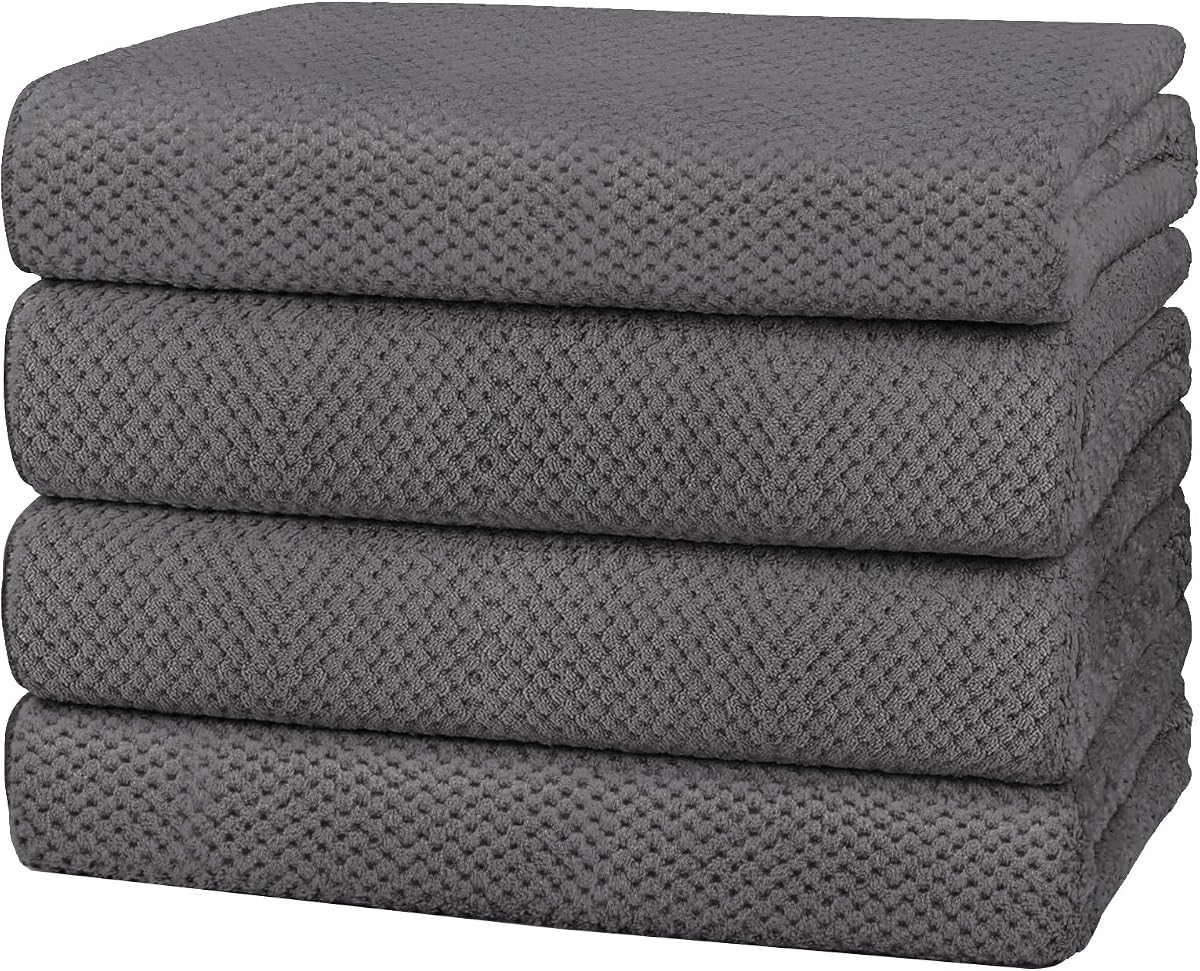 4PK Bath Towel Set, 30x60 in, Absorbent Large Towels for Bathroom | Ultra Soft, Lightweight, Quick Dry Towels for Pool, Beach, Swim, Yoga, SPA, Grey