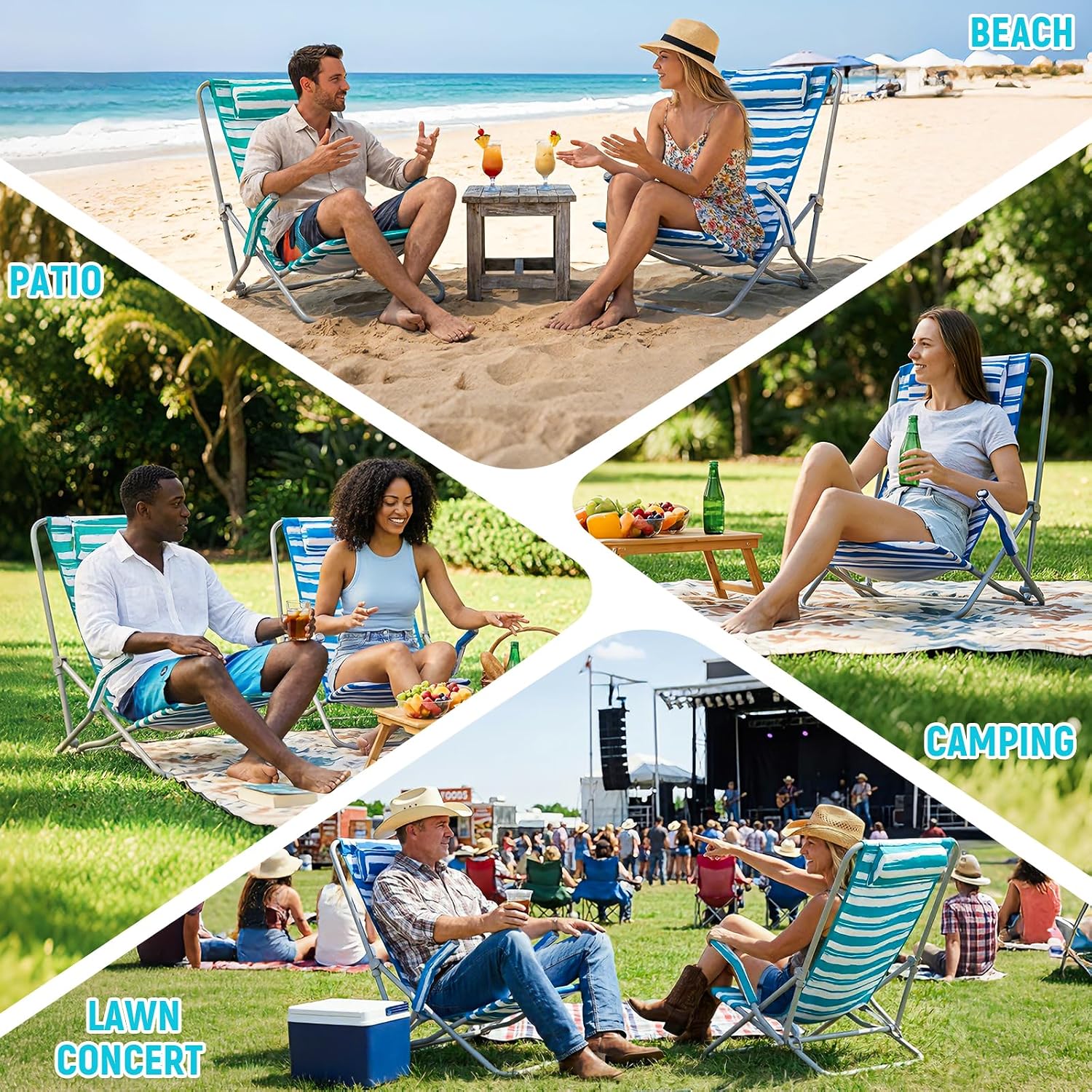 #WEJOY High Back Beach Chair for Adults, Heavy Duty Beach Chairs for Adults with Headrest, Lightweight Portable Chair for Camping Sand Lawn, Support to 300lbs, Green