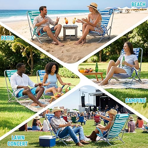 Miniatura 7 de #WEJOY Silla de playa de respaldo alto para adultos, sillas de playa resistentes para adultos con reposacabezas, silla portátil ligera para acampar