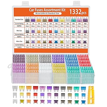 1332 Pcs Car Fuse Assortment Kit, 680PCS Mini Blade Fuses + 520 Standard Automotive Fuses + 132 Micro + Puller, RV/Camper/Truck/Motorcycle/Yacht Essentials 2A 3A 5A 7.5A 10A 15A 20A 25A 30A 35A 40A