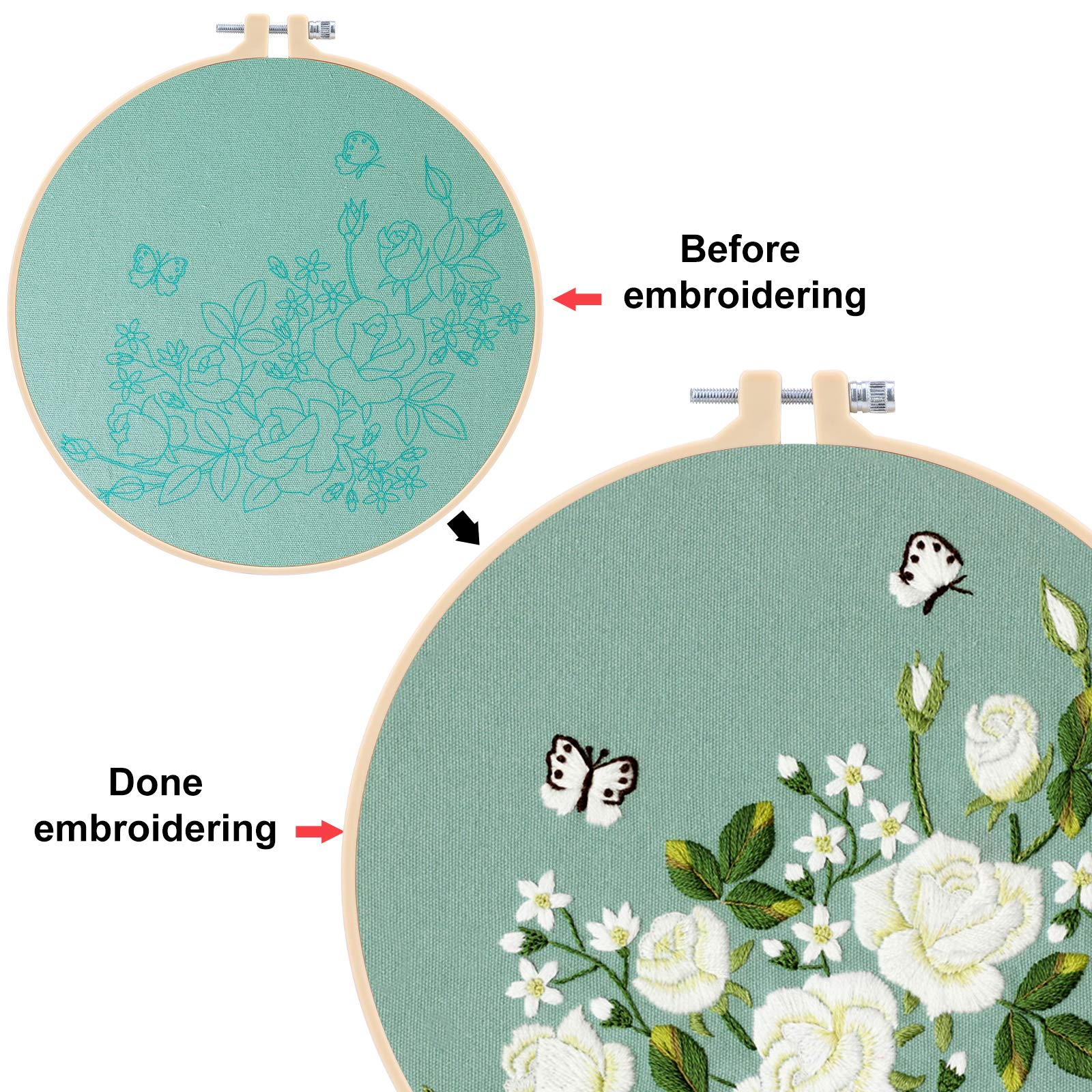 Kit Broderie MWOOT Motif Plantes Fleurs - Starter Kit Point De Croix Pour Adultes Débutants