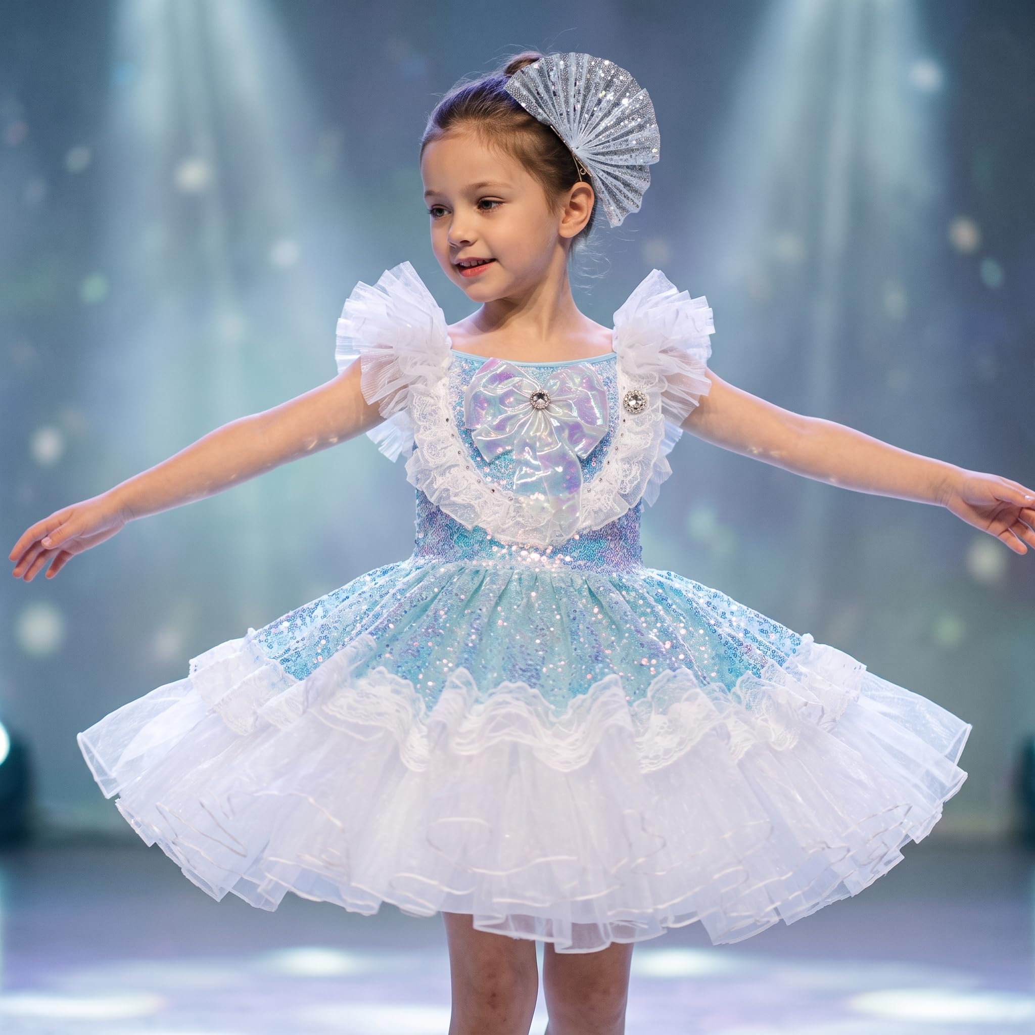 Prinzessin Kleid Kostüm Mädchen Kurzarm mit Pailletten für Tanz & Performance, numeric_height_130, regular, as3, numeric_height_130, numeric_height