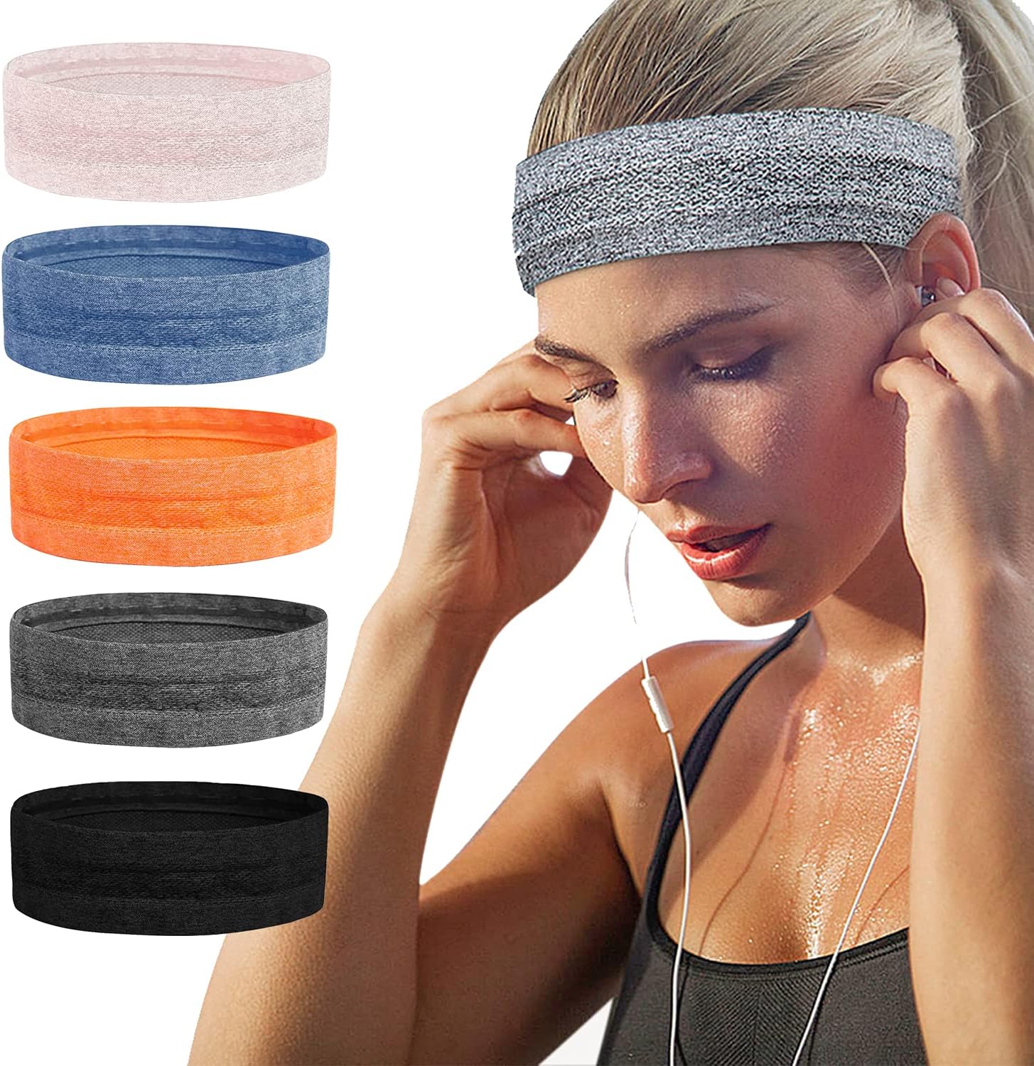 SKDK Sports Headbands,Anti-Slip Workout Sweatband, Men & Women Hairband for Running, Yoga, Cycling, Basketball