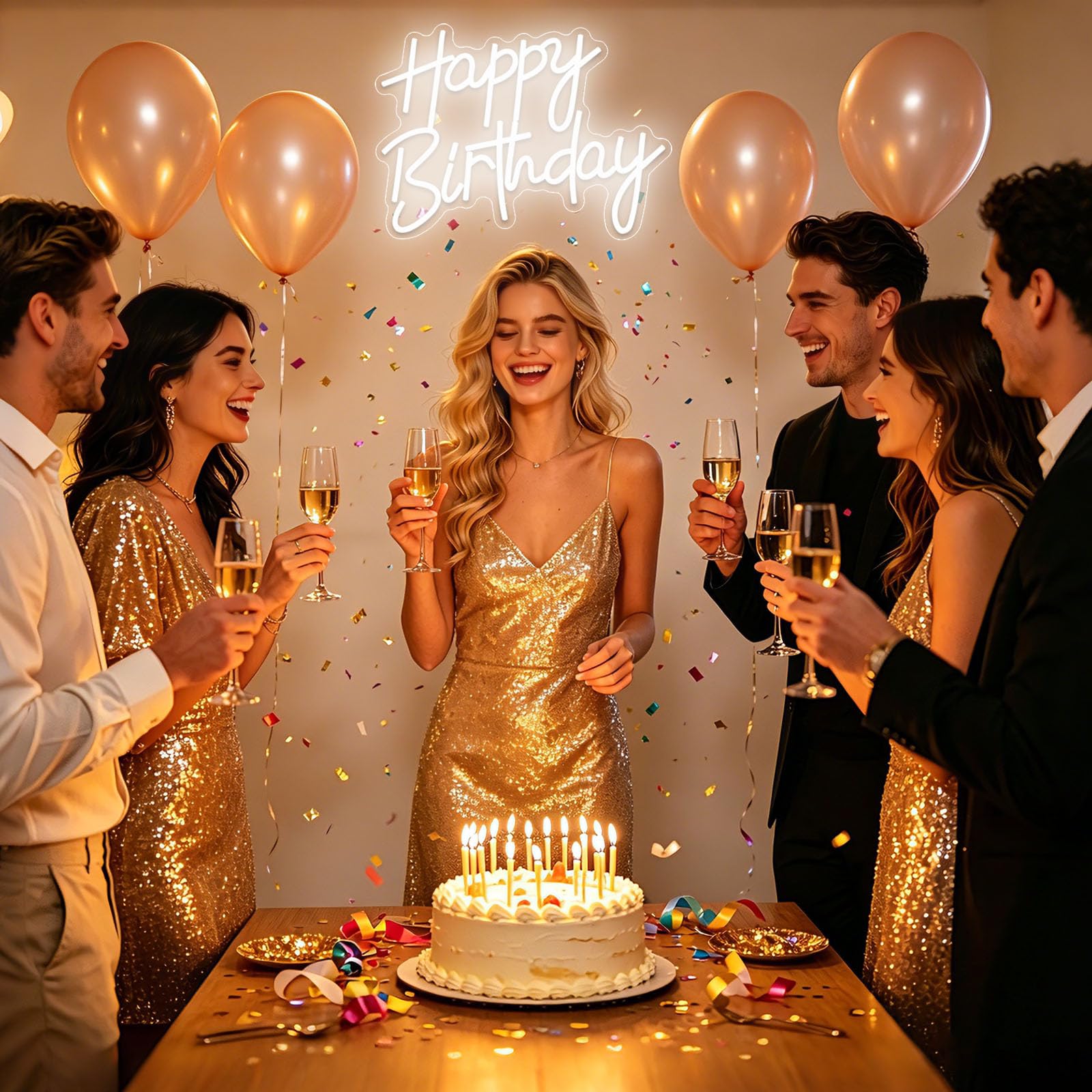 Happy Birthday Neon,Buon compleanno Lettere al Neon Bianco Decorazioni per la Festa di Compleanno Luce al Neon a LED "Buon Compleanno"alimentata tramite USB con interruttore dimmerabile