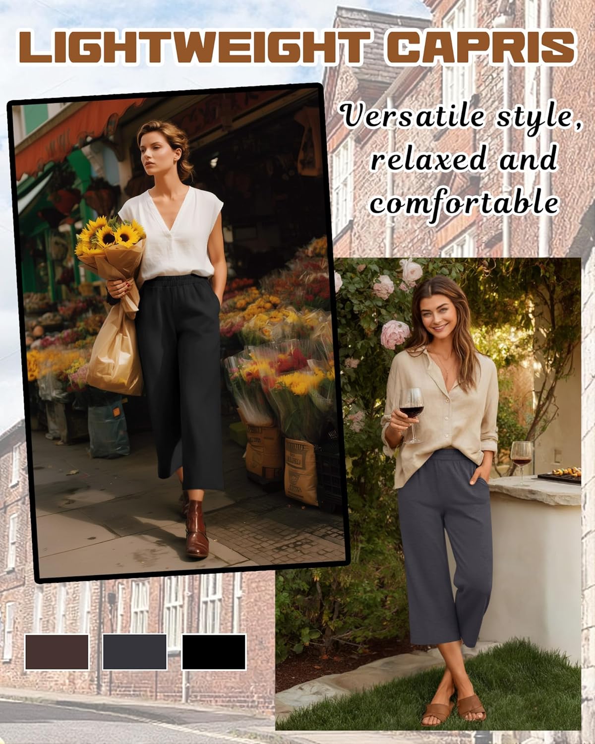 3 Pack Women's Wide Leg Capris Loose Cropped Yoga Pants Elastic Soft Sweatpants Capri Trousers with Pockets - Image 6