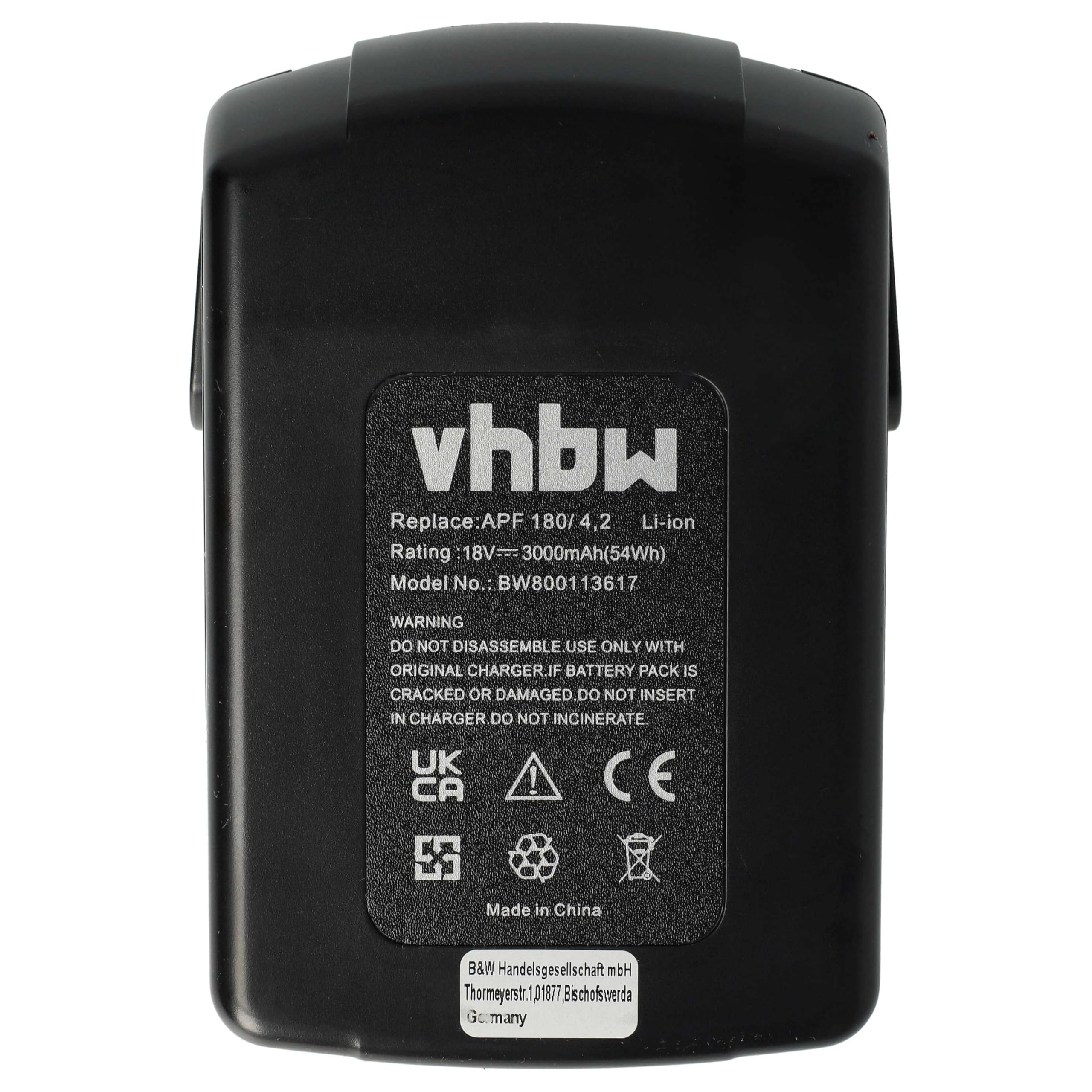 vhbw akumulator litowo-jonowy 3000 mAh (18 V) do narzędzi elektrycznych Kress 180 AFB, 180 AFT, 180 APP, 180 ATBS jak APF 180/4.2, 98044607, i in.
