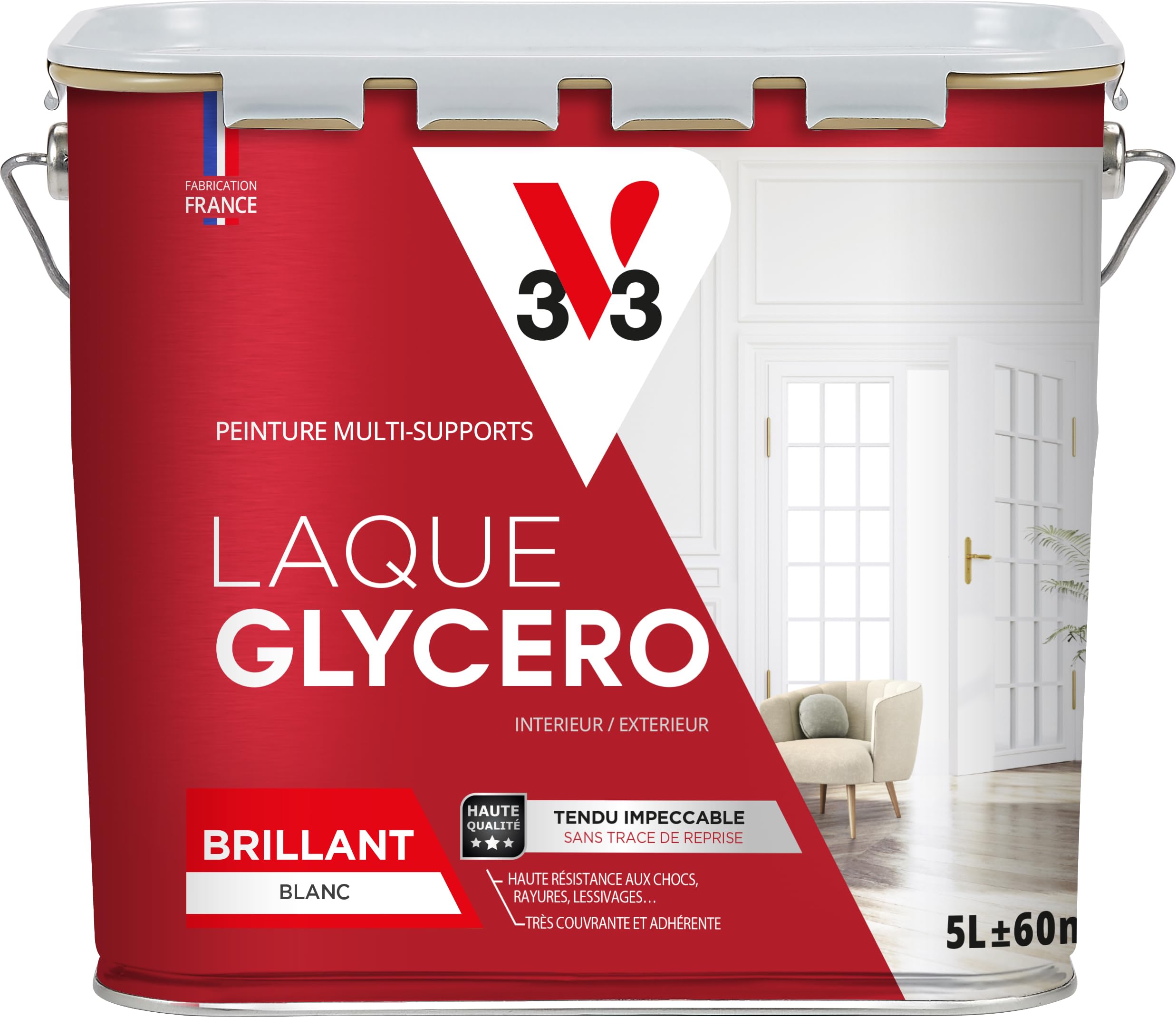 V33 Peinture glycéro blanche multi-​supports brillante, BLANC GLYCERO 5L