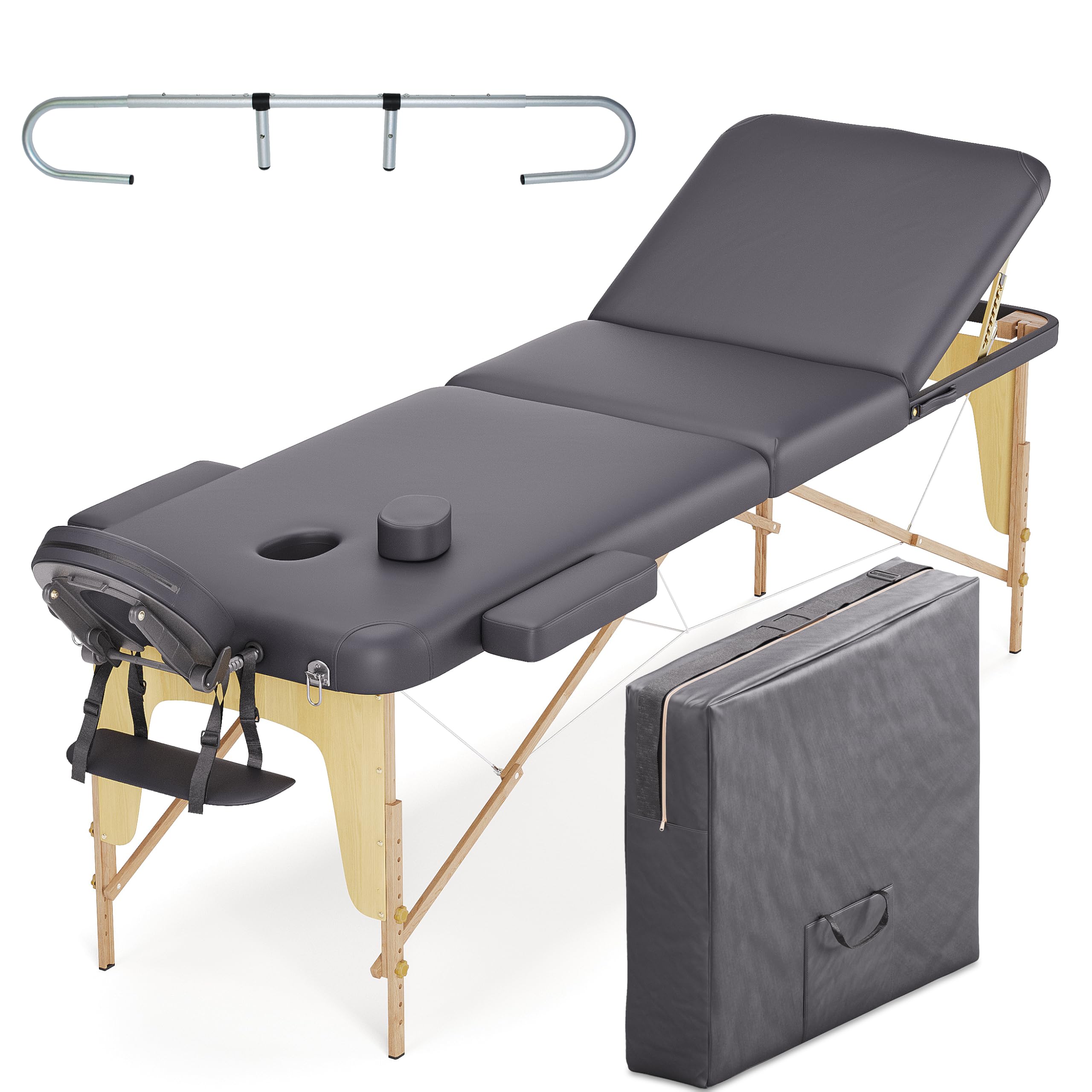 Beltom® LETTINO MASSAGGIO PORTATILE PIEGHEVOLE 3 ZONE IN LEGNO XL 195X70 CM. PORTAROTOLO+BORSA+PANNELLO REIKI. ANGOLI ARROTONDATI E RINFORZATI-ESTETICA FISIOTERAPIA FISIOTERAPISTA TATTOO TATUAGGI-Nero