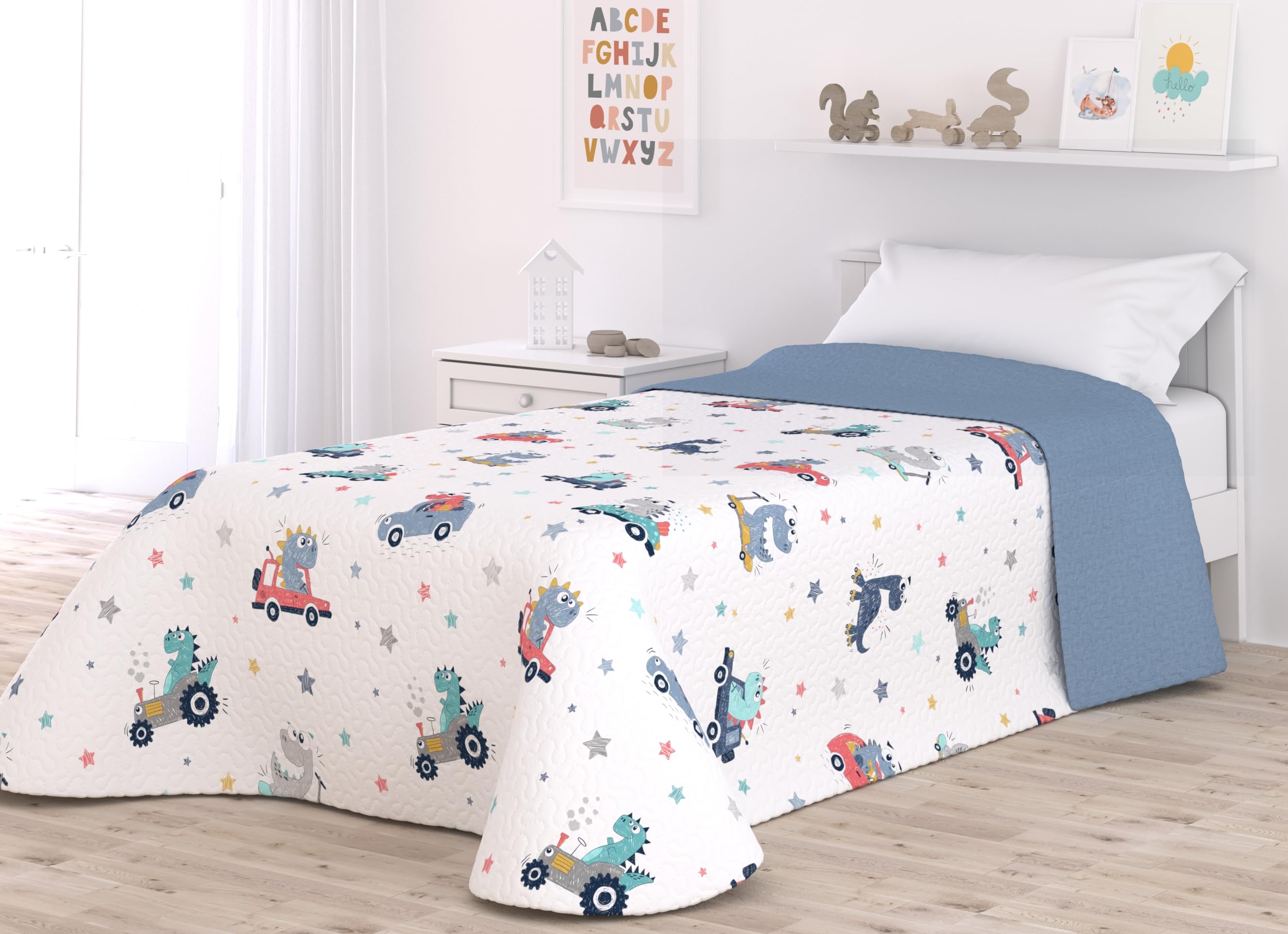 Victorio & Lucchino Colcha Infantil de Verano y Primavera. Ligera Colcha cubrecama de Microfibra. (Dino, Cama 90cm)