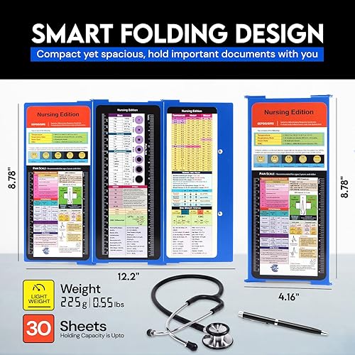 Miniatura 3 de Portapapeles de enfermería con edición médica y enfermería, hojas de trucos de 3 capas plegables para enfermeras, bloc de notas para estudiantes,