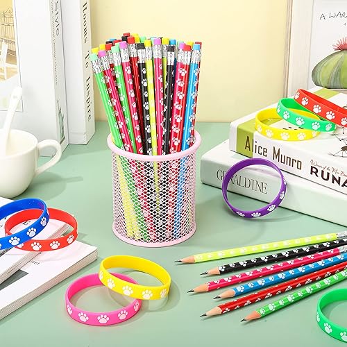 Miniatura 5 de Harloon Juego de 120 pulseras de goma con estampado de patas, juegos de lápices, pulseras elásticas de silicona multicolor, pulseras elásticas