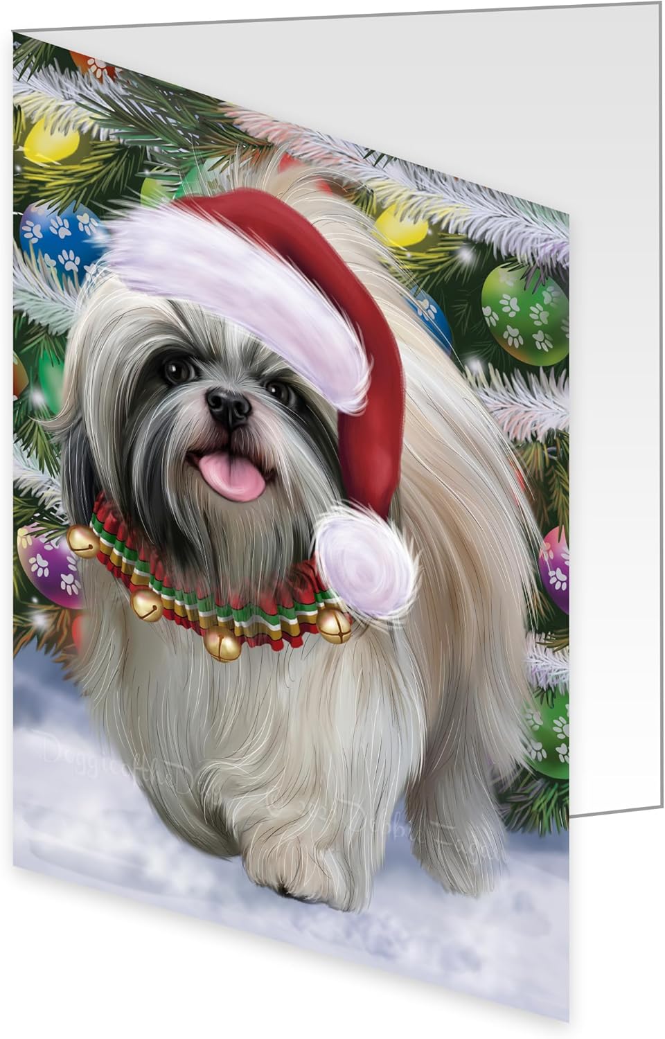 Trotting in The Snow Shih Tzu Dog Greeting Cards - Adorable Pets Invitation Cards with Envelopes - Pet Artwork Christmas Greeting Cards GCD74774 (10 Greeting Cards)
