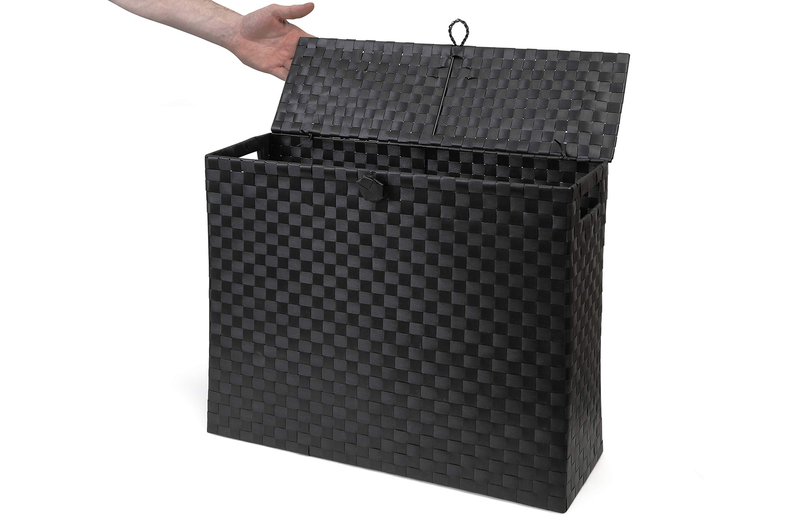 ARPAN - Portarotolo multiuso autoportante in polipropilene intrecciato su telaio in metallo, ideale per bagno o toilette, nero, 15 x 49,5 x 39 cm