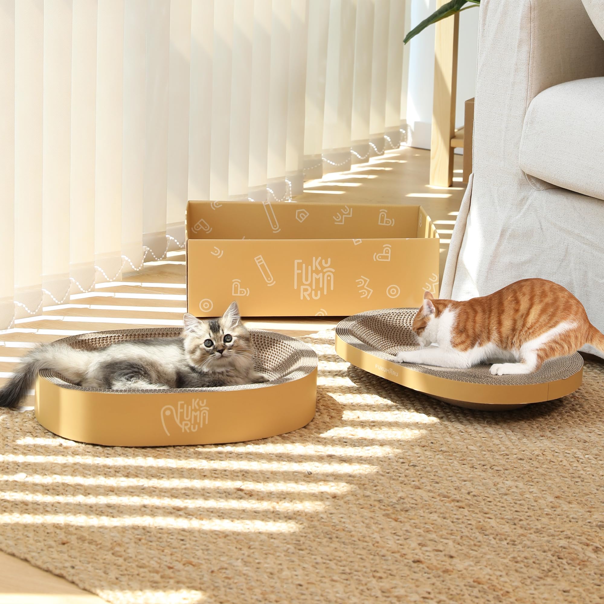 FUKUMARU Rascador para Gatos, Juego de 3 rascadores, rascadores Resistentes de cartón Ondulado, ahorran Espacio y Son duraderos.