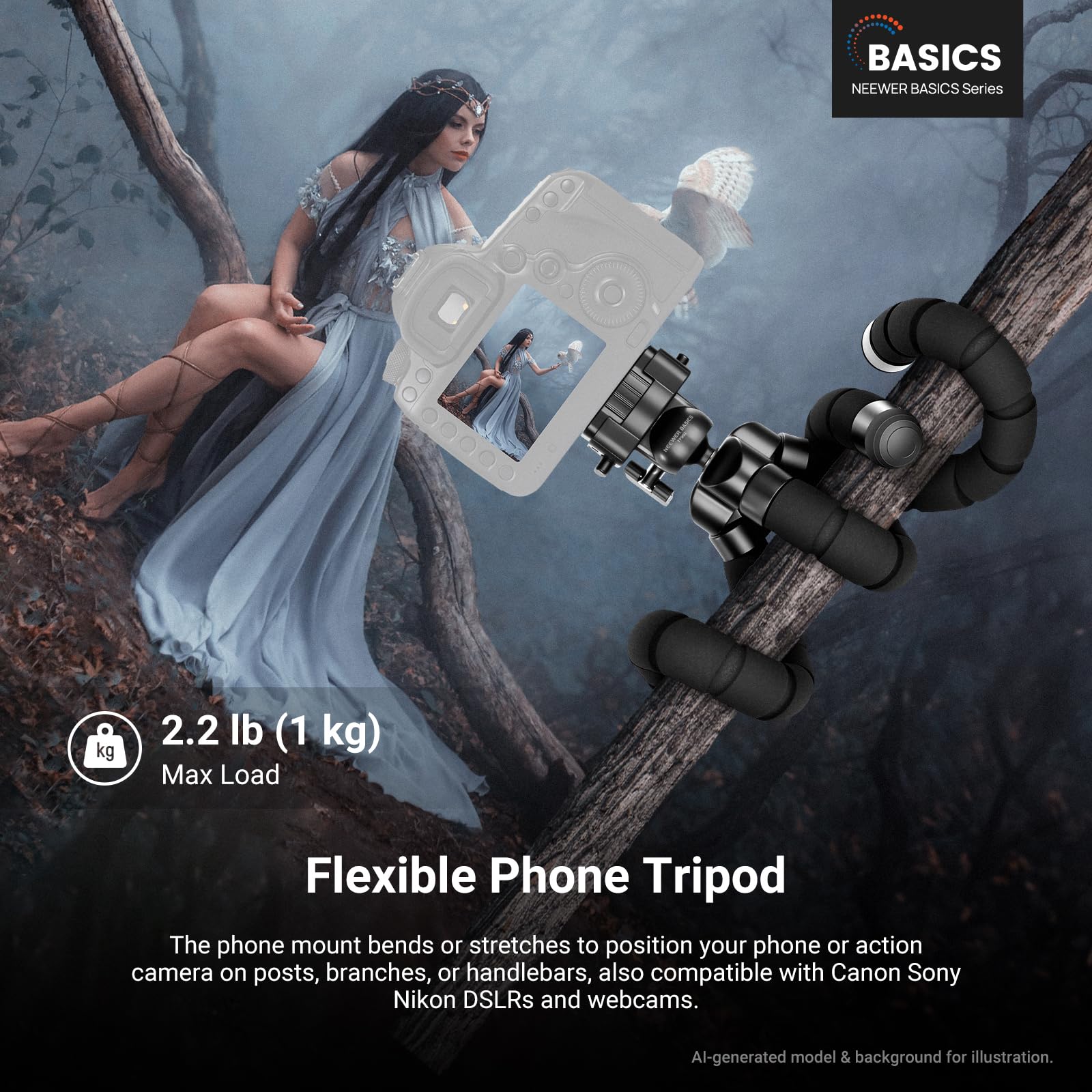 NEEWER BASICS Elastyczny statyw do telefonu, mini mała ośmiornica, uchwyt na biurko, Vlog Selfie Stick do kamery telefonu komórkowego, kompatybilny z iPhone GoPro DJI Insta 360 Action Camera do