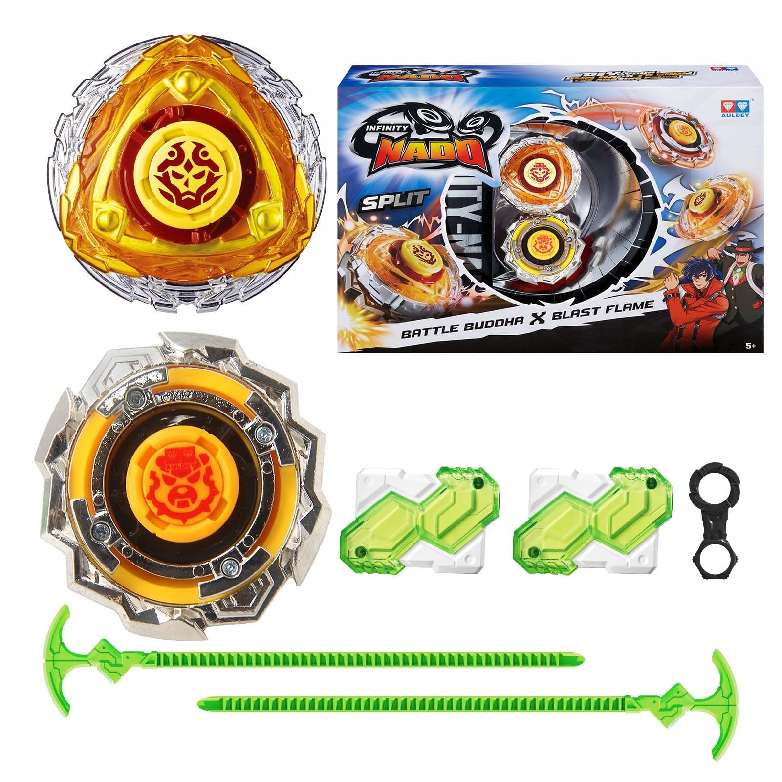 INFINITY NADO Spinning Top Series Split, Metallic Battle Tops with Launcher, Children's Toy Boys, Spinning Tops from 5 6 7 8 9 10 11 12 Years, Warriors & Blast Flame — image 1
