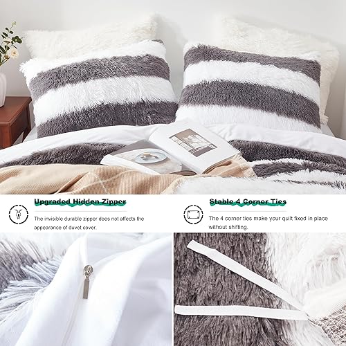 Miniatura 4 de Newspin Juego de funda de edredón de felpa lanuda tamaño Queen, juego de funda de edredón esponjoso, juego de ropa de cama de terciopelo cristalino