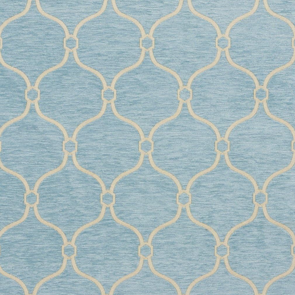 Aqua Light Blue Woven Trellis Chenille Upholstery Fabric by The Yard - SKU: Athena Azure
