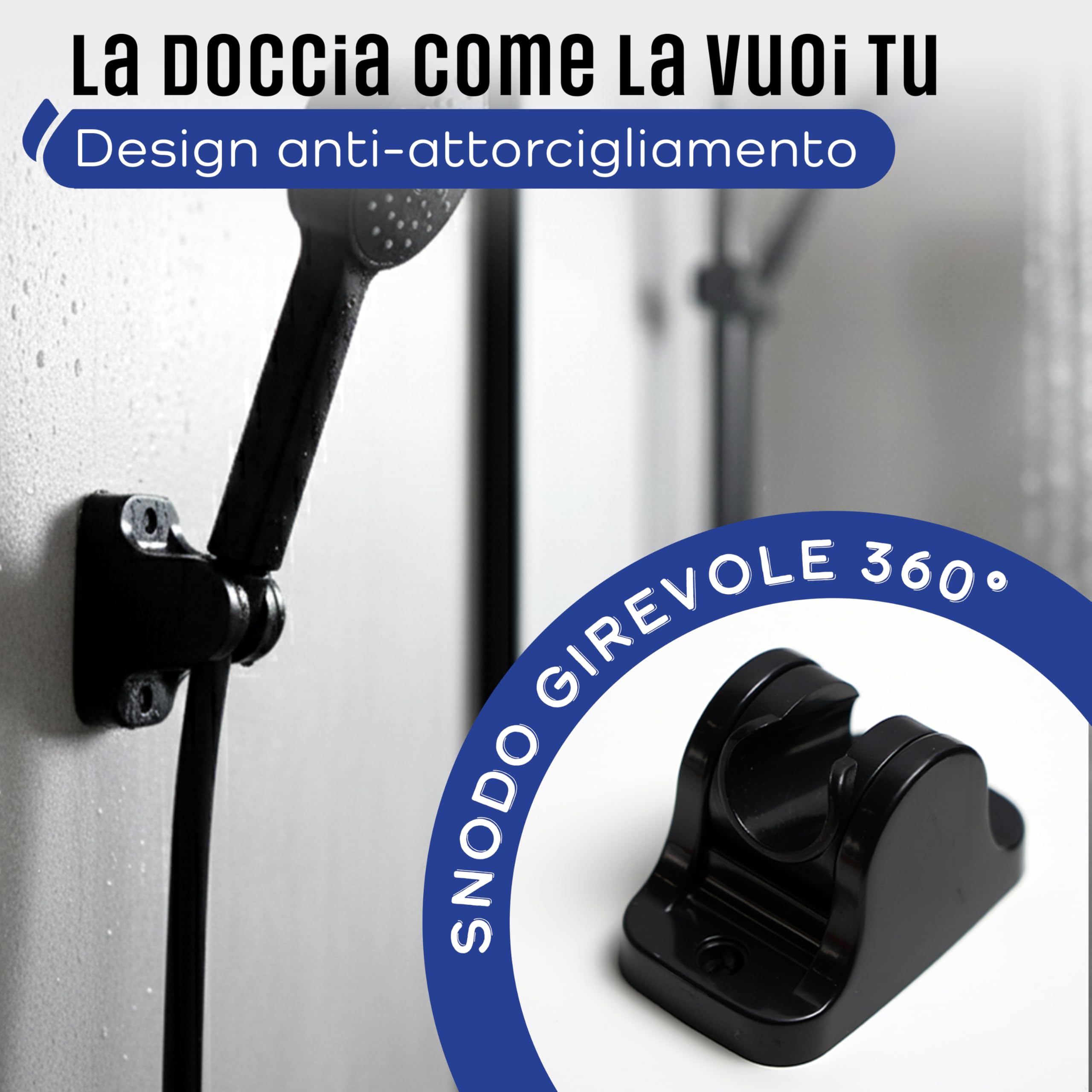 Flessibile Doccia 150 cm Universale in PVC – Tubo Doccia Antipiega con Giunti Rinforzati e Kit Accessori – Installazione Facile e Compatibile con Tutti i Doccini Standard