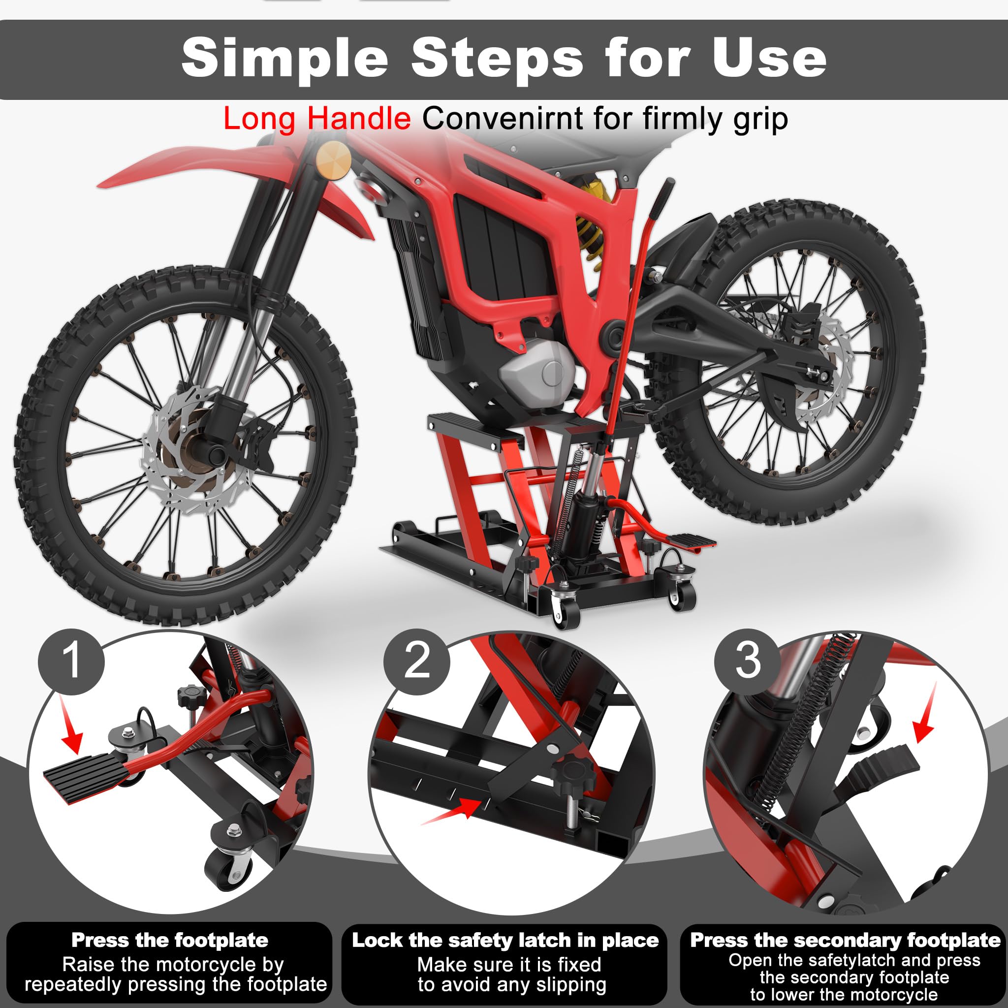 ACXIN Hydrauliczny podnośnik motocyklowy, platforma do podnoszenia ciężaru do 680 kg, z regulacją wysokości, stojak montażowy do konserwacji motocykli, quadów, garażu i obszarów zewnętrznych